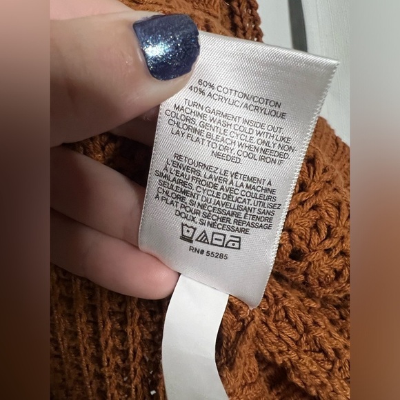 Express Cable Knit Cowl Neck Circle Hem Pullover Sweater Pumpkin Brown XS - Picture 7 of 8